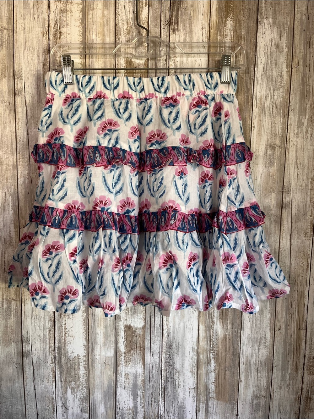 Oliphant Flirty Skirt Poppy Blue Floral Ruffle Size Small - Picture 2 of 5
